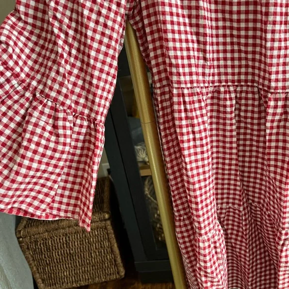 Zara red & white Gingham cottagecore Midi Dress - Picture 4 of 7